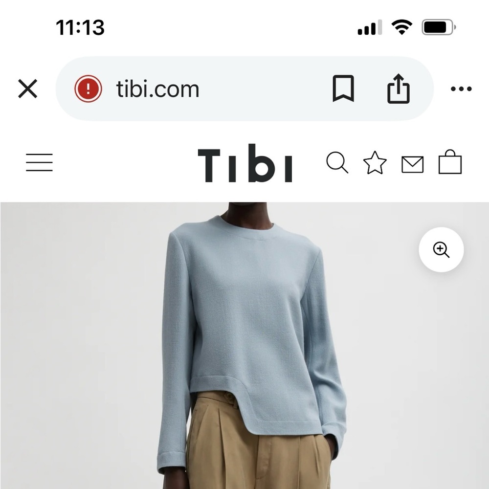 Tibi Sky Blue Melee Crepe long sleeved crop top